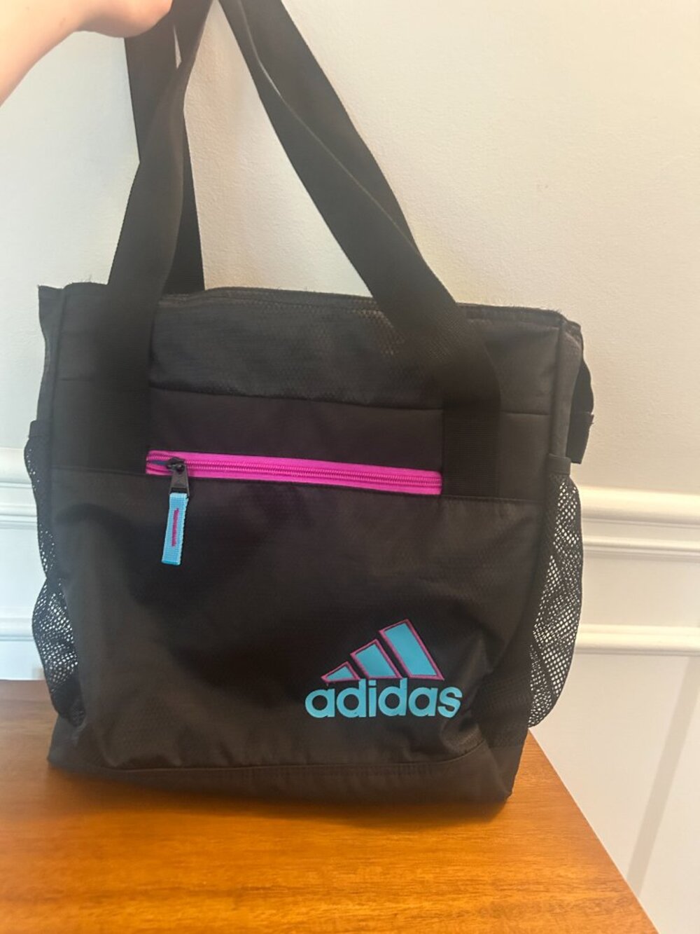 Adidas Pink Purple Neon Black Tote Bag Top Zip Cute, Functional! lots of pockets